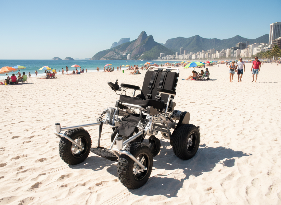 Divinità power wheelchair equipped with the Cross Kit for off-road terrains
